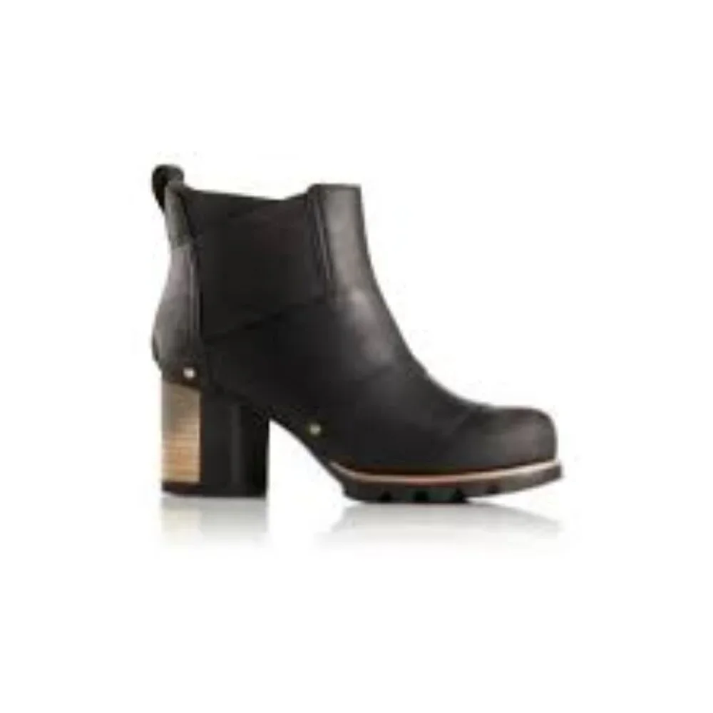 Sorel‎ Women's Black Addington Leather Block Heel Classic Ankle Bootie Size 9